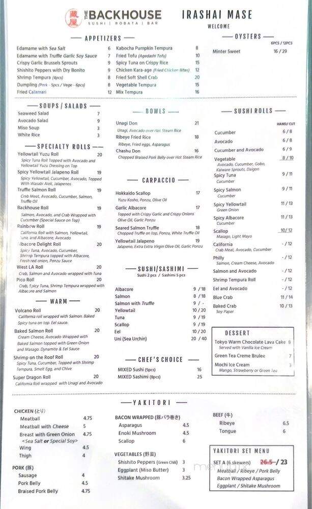 The Backhouse - Los Angeles, CA menu_pic