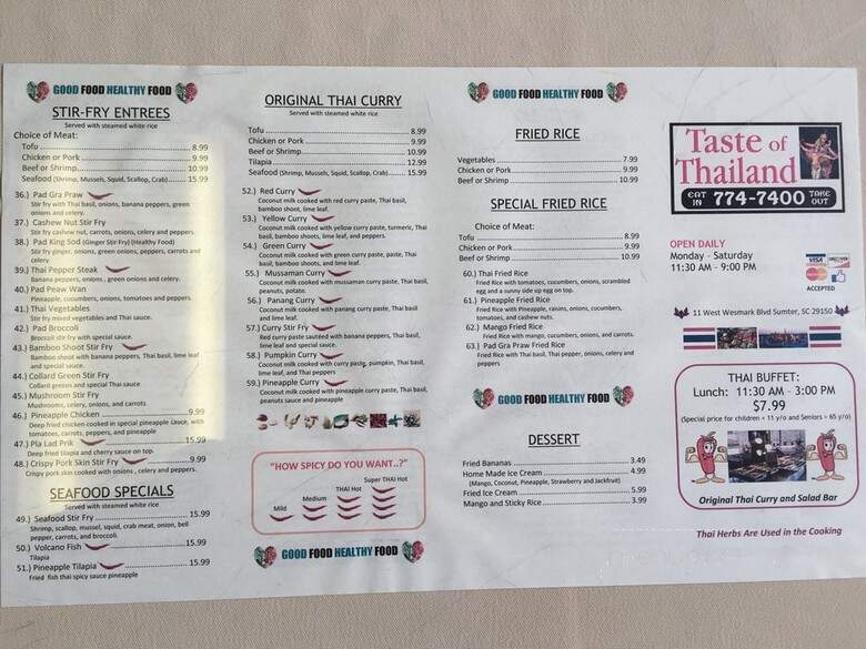 Taste of Thailand - Sumter, SC menu_pic