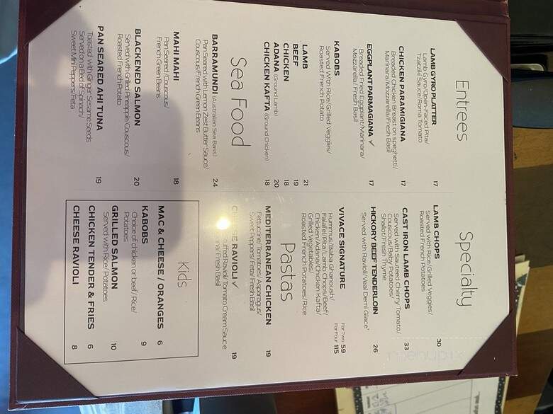 Vivace Mediterranean cuisine - Bentonville, AR menu_pic