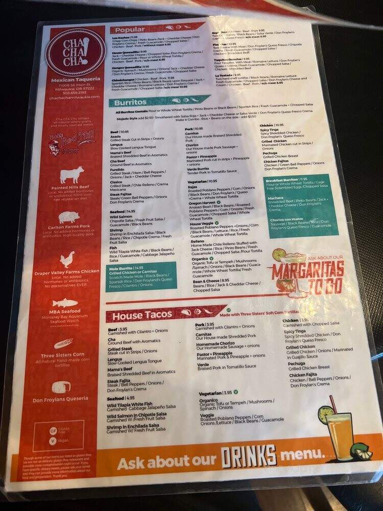 Cha Cha Cha - Milwaukie, OR menu_pic