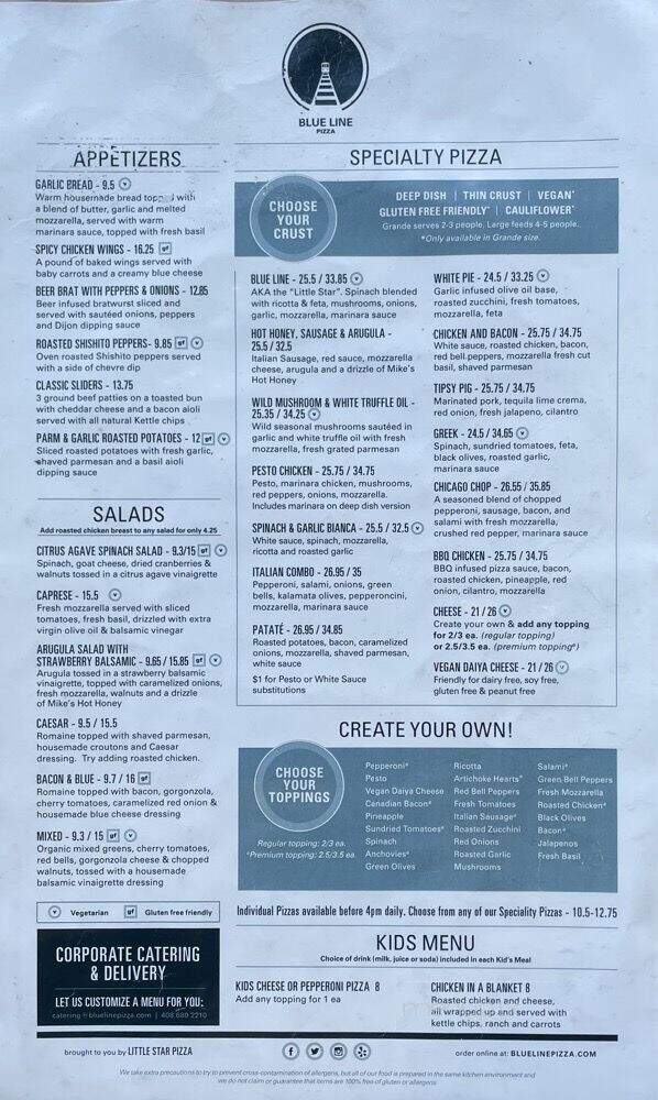 Blue Line Pizza - Burlingame, CA menu_pic