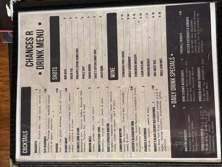 Chances R Sports Bar & Grill Inc. - Greenup, IL menu_pic