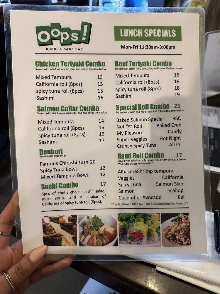 Oops Sushi Sake Bar - Los Angeles, CA menu_pic