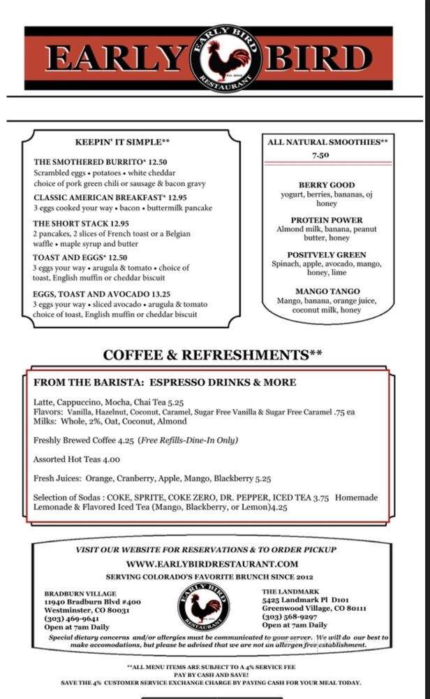 Early Bird Restaurant - Westminster, CO menu_pic