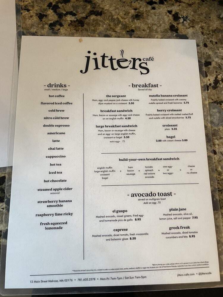 Jitters Cafe - Melrose, MA menu_pic