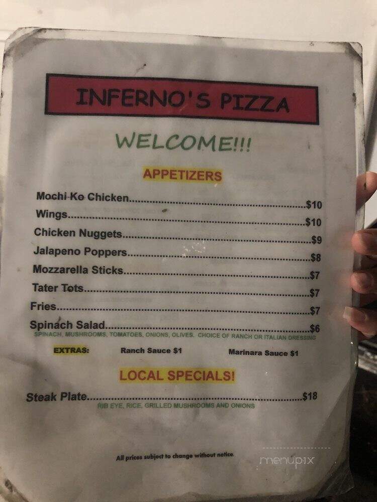 Inferno's Wood Fire Pizza - Honolulu, HI menu_pic