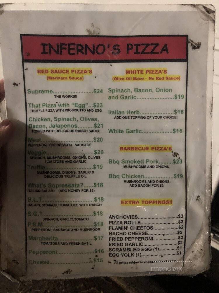 Inferno's Wood Fire Pizza - Honolulu, HI menu_pic