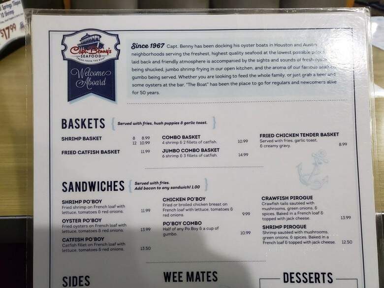 Capt. Benny's - Deer Park, TX menu_pic