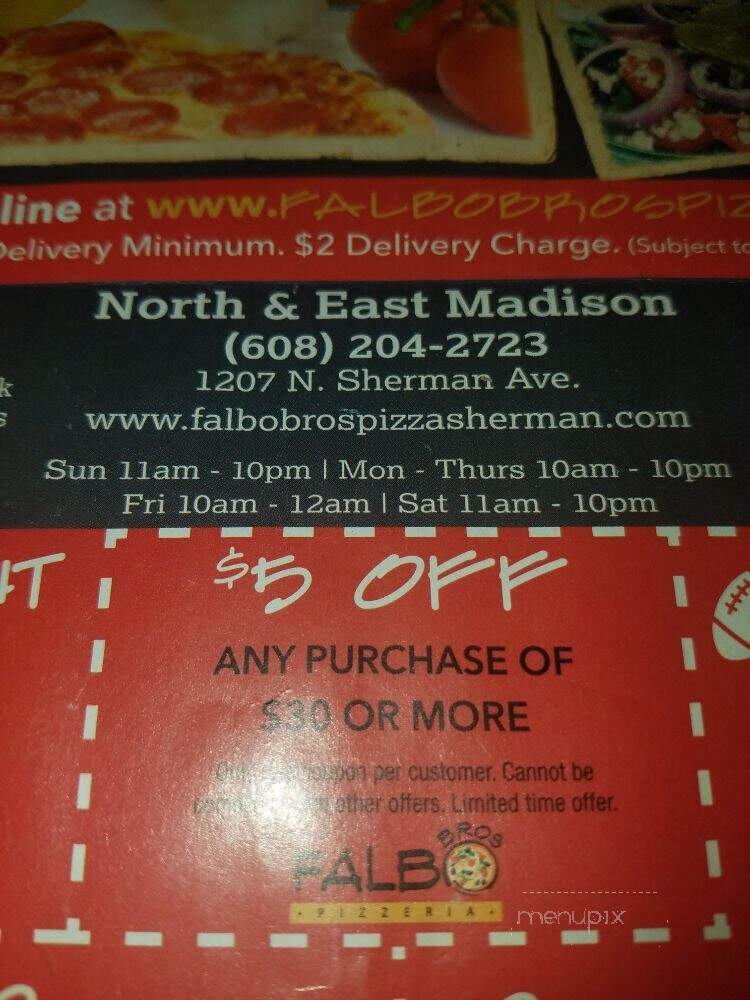 Falbo Bros. Pizzeria - Madison, WI menu_pic