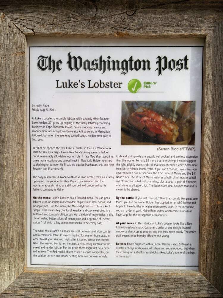 Luke's Lobster - Washington, DC menu_pic