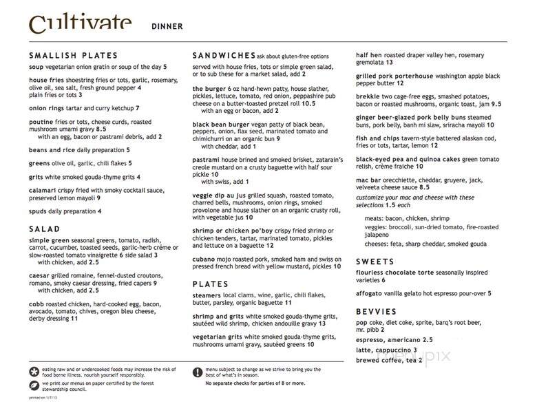 Cultivate - Seattle, WA menu_pic