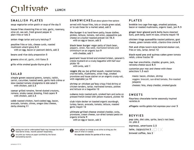 Cultivate - Seattle, WA menu_pic