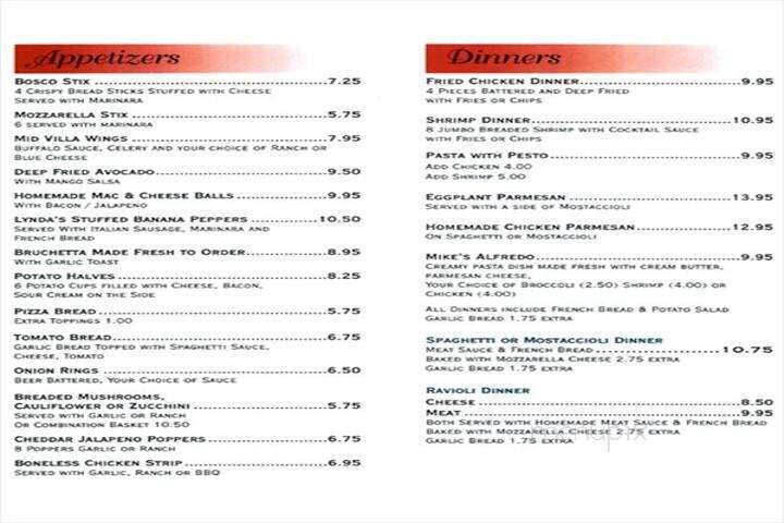 Mid Villa Pizza of Palos Heights - Palos Heights, IL menu_pic
