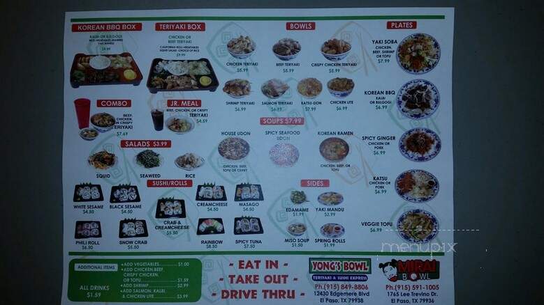 Yong's Bowl - El Paso, TX menu_pic