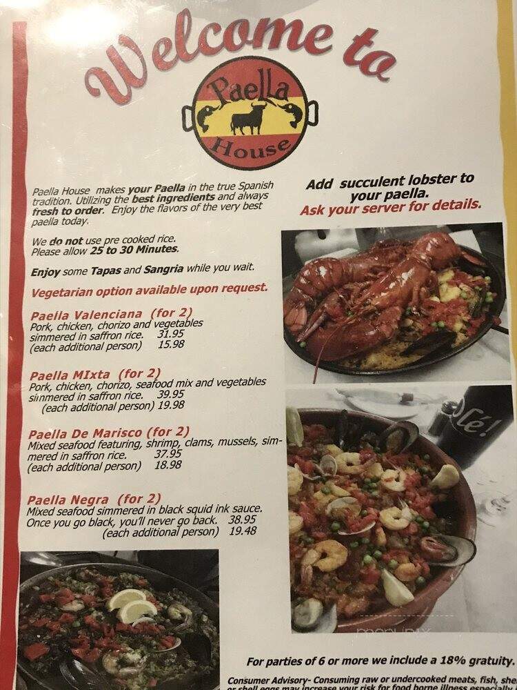 Paella House Restaurant - Orlando, FL menu_pic