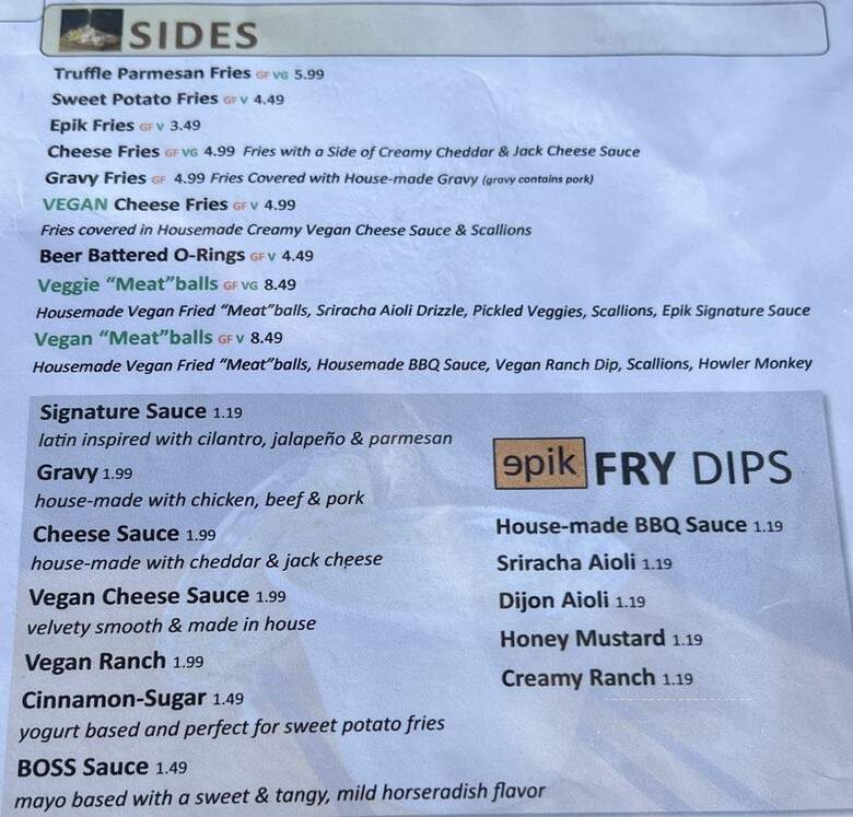 Epik Burger - Jacksonville, FL menu_pic