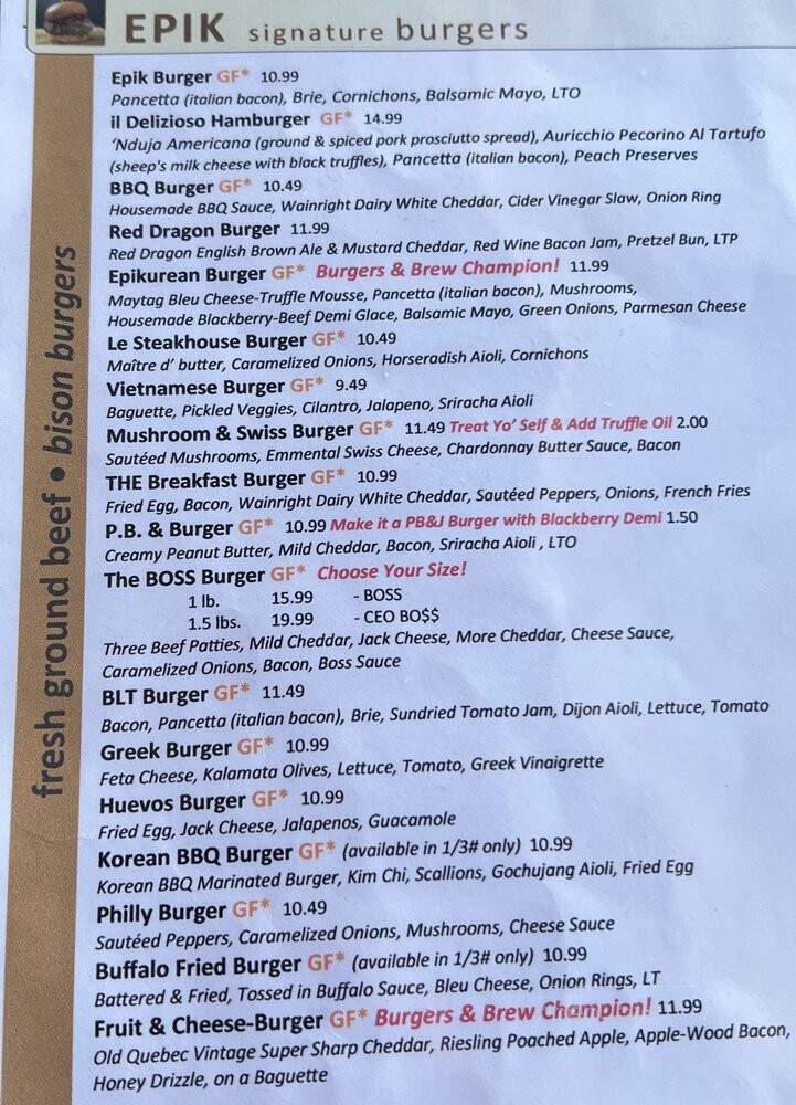 Epik Burger - Jacksonville, FL menu_pic