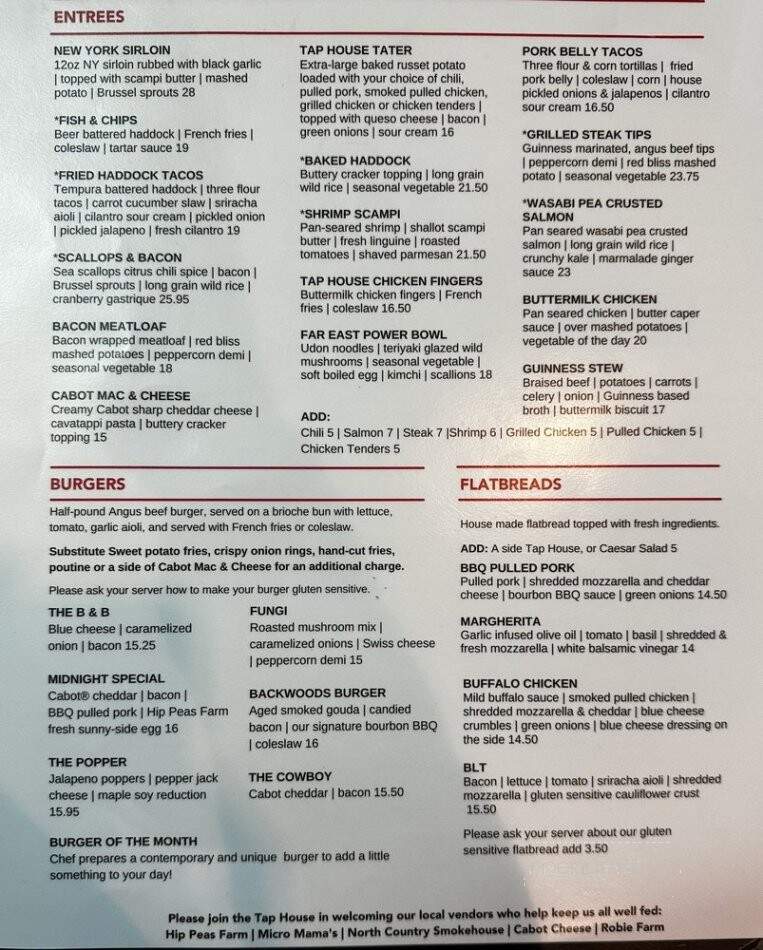 Tap House - Hooksett, NH menu_pic