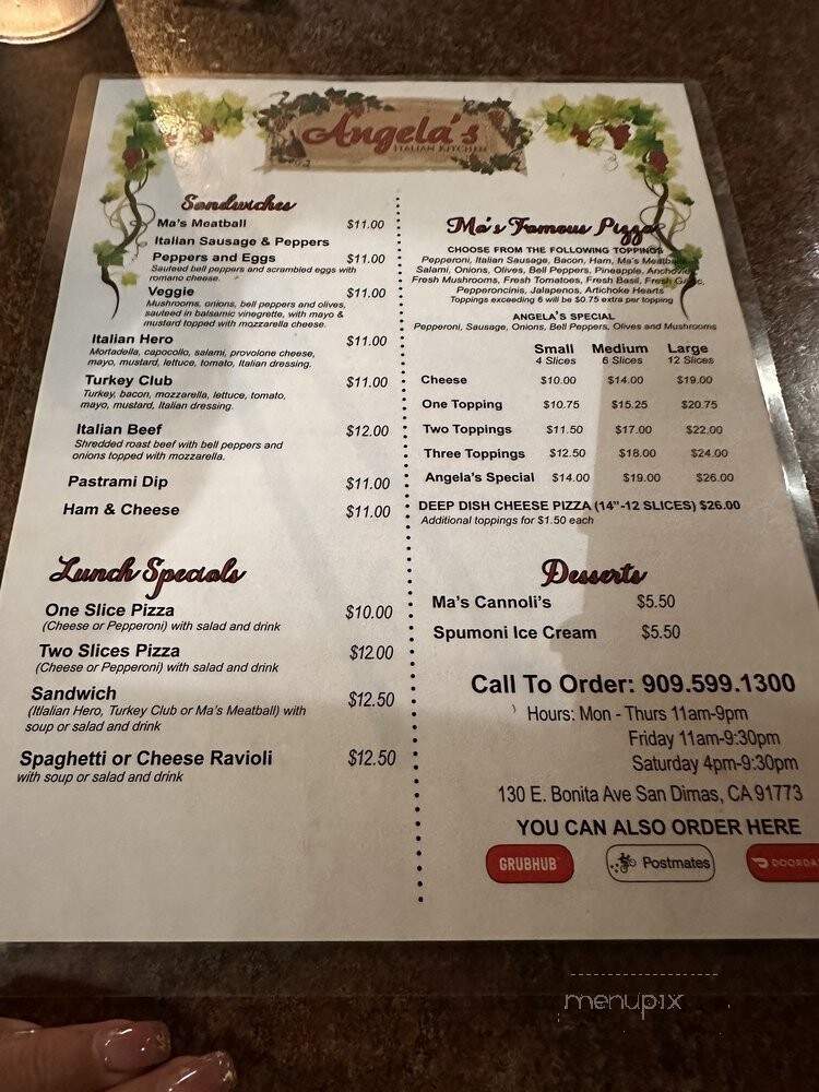 Angela's Italian Kitchen - San Dimas, CA menu_pic