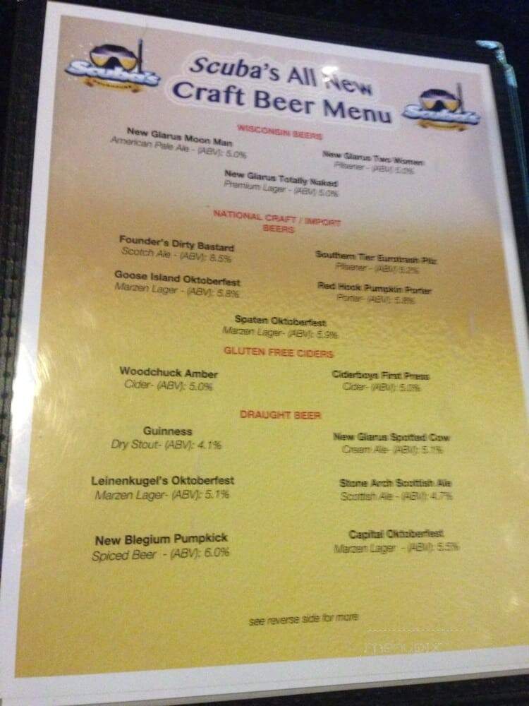 Scuba's Pourhouse - Appleton, WI menu_pic