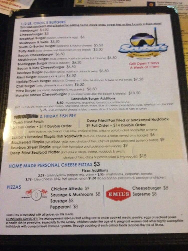 Scuba's Pourhouse - Appleton, WI menu_pic