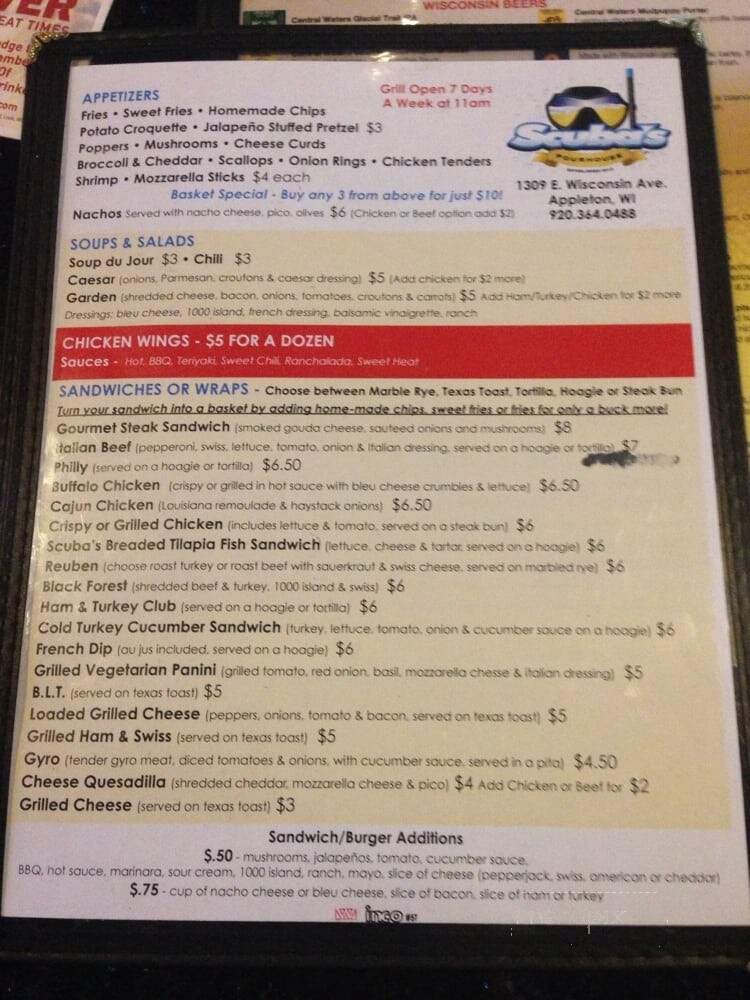 Scuba's Pourhouse - Appleton, WI menu_pic