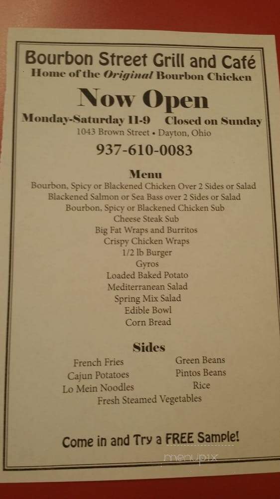 Bourbon Street Grill & Cafe - Dayton, OH menu_pic