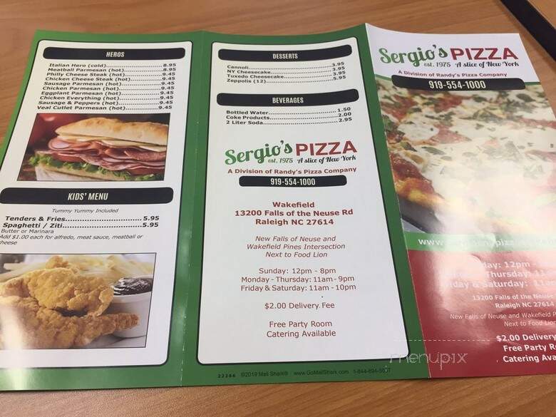 Sergio's Pizza - Raleigh, NC menu_pic