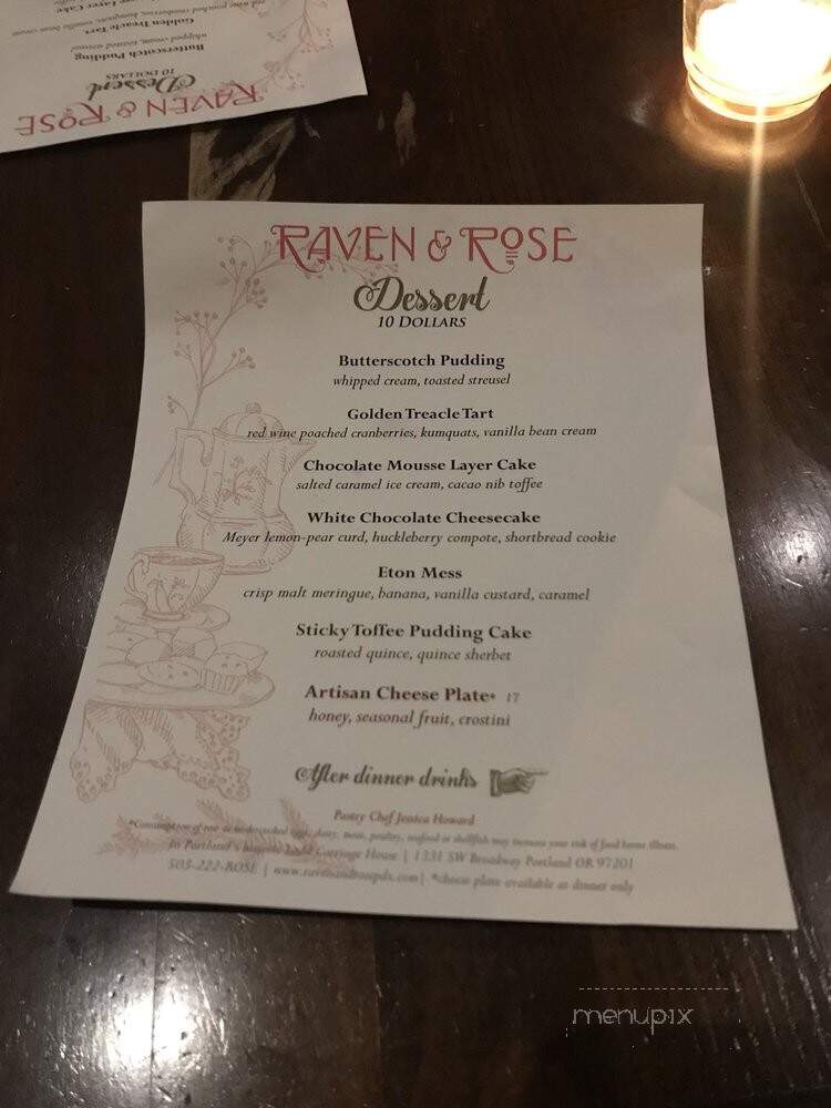 Raven & Rose - Portland, OR menu_pic