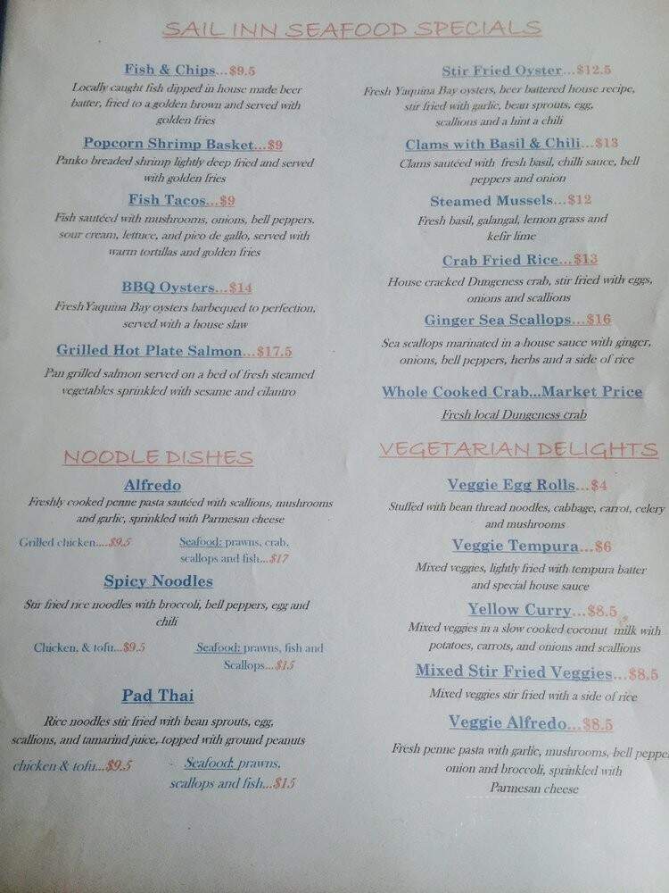 Sail Inn - Newport, OR menu_pic