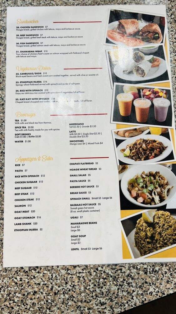 Juba Restaurant & Cafe - Tukwila, WA menu_pic