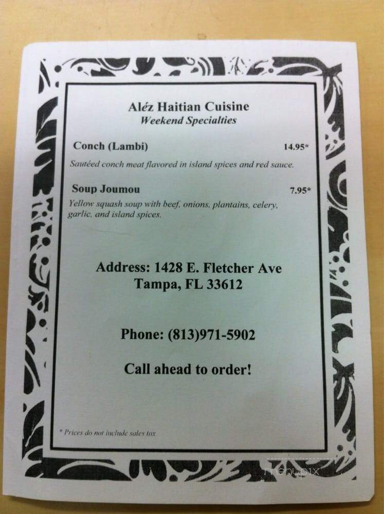 Alez Haitian Cuisine - Tampa, FL menu_pic