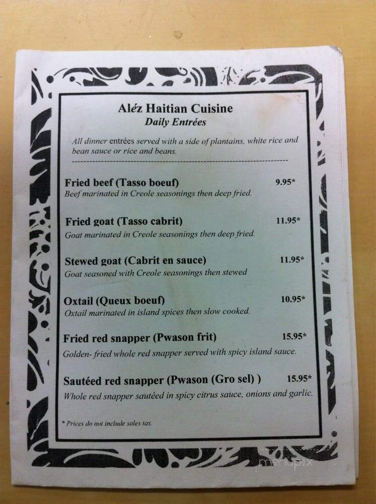 Alez Haitian Cuisine - Tampa, FL menu_pic