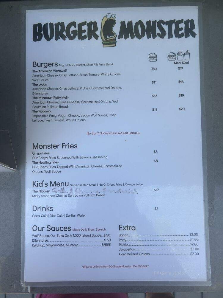 Burger Monster - Anaheim, CA menu_pic