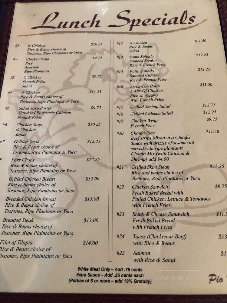 Pio Pio Restaurant @ Ballantyne - Charlotte, NC menu_pic
