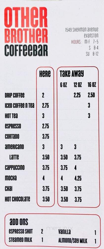 Other Brother Coffeehouse - Evanston, IL menu_pic
