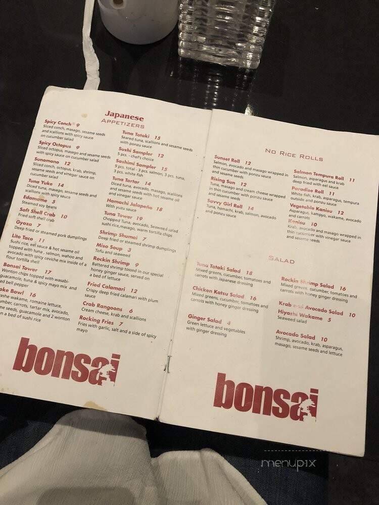 Bonsai Thai + Sushi - Miami, FL menu_pic
