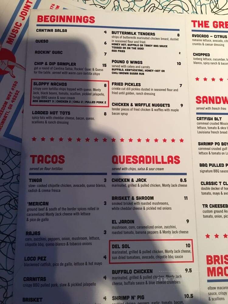 Tin Roof Bar - Cincinnati, OH menu_pic