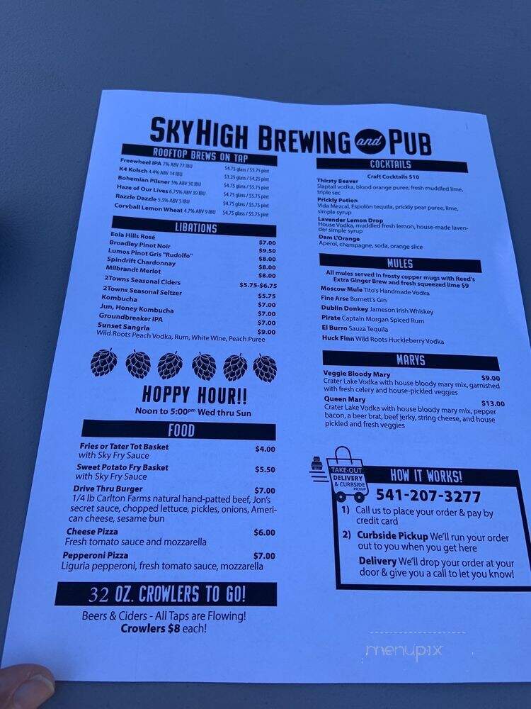 Sky High Brewing & Pub - Corvallis, OR menu_pic