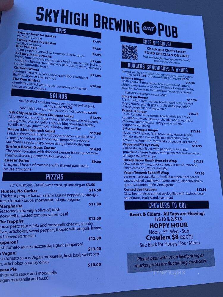 Sky High Brewing & Pub - Corvallis, OR menu_pic