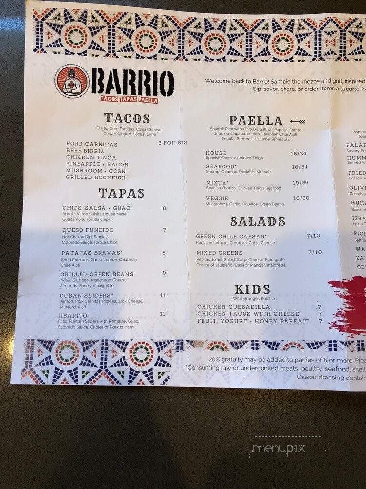 Barrio Restaurant & Tapas Bar - Bend, OR menu_pic