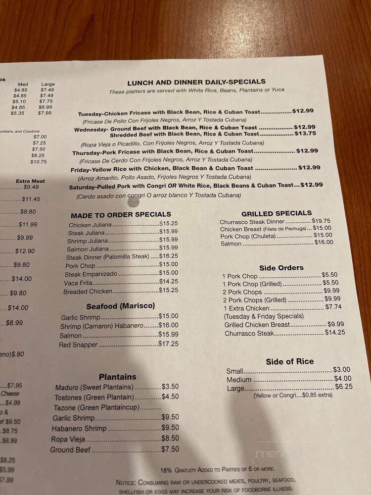 Rincon Cubano - Sarasota, FL menu_pic