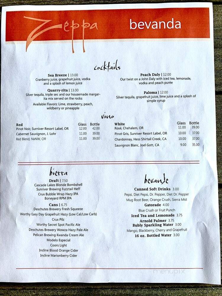 Zeppa Bistro - Sunriver, OR menu_pic