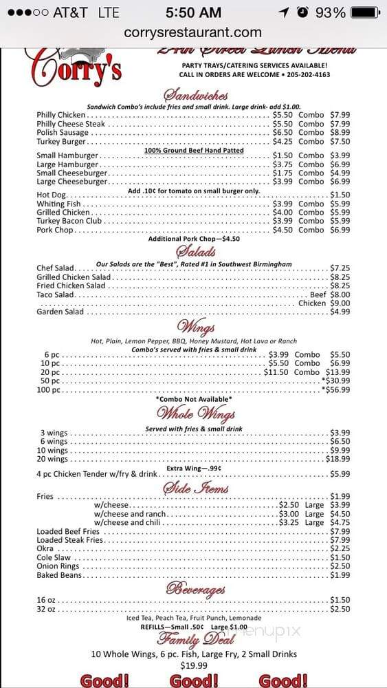 Corry's - Birmingham, AL menu_pic