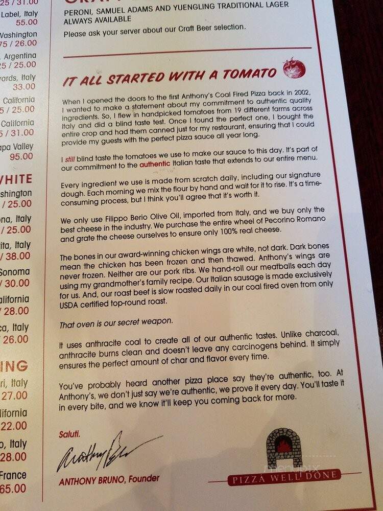 Anthony's Coal Fired Pizza - Tampa, FL menu_pic