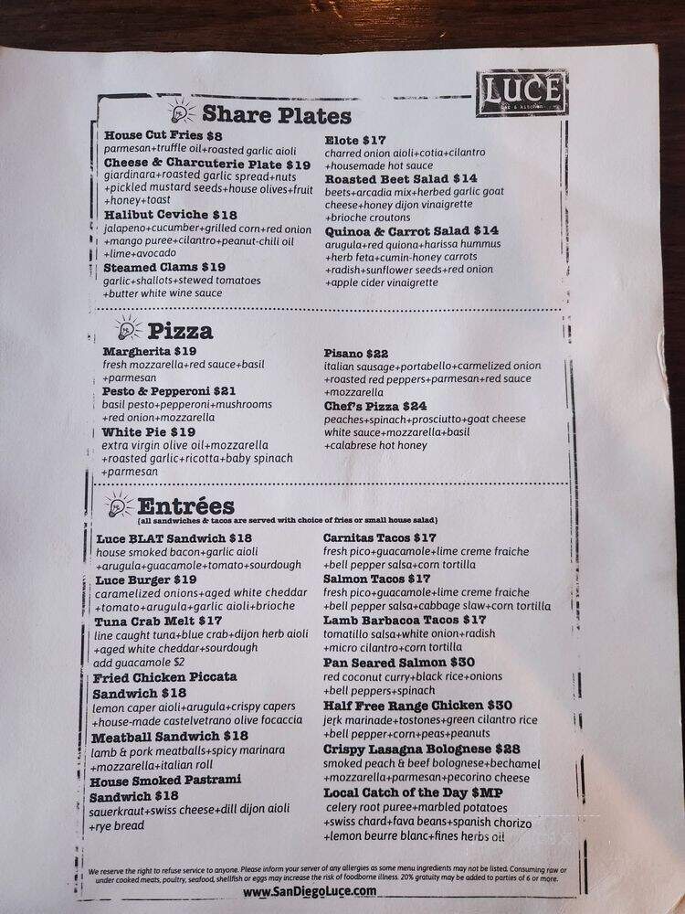 Luce - San Diego, CA menu_pic