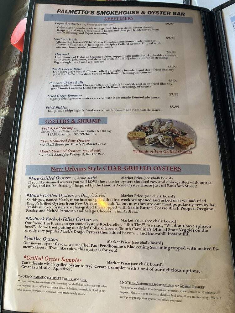 Palmetto's Smokehouse & Oyster Bar - Clemson, SC menu_pic