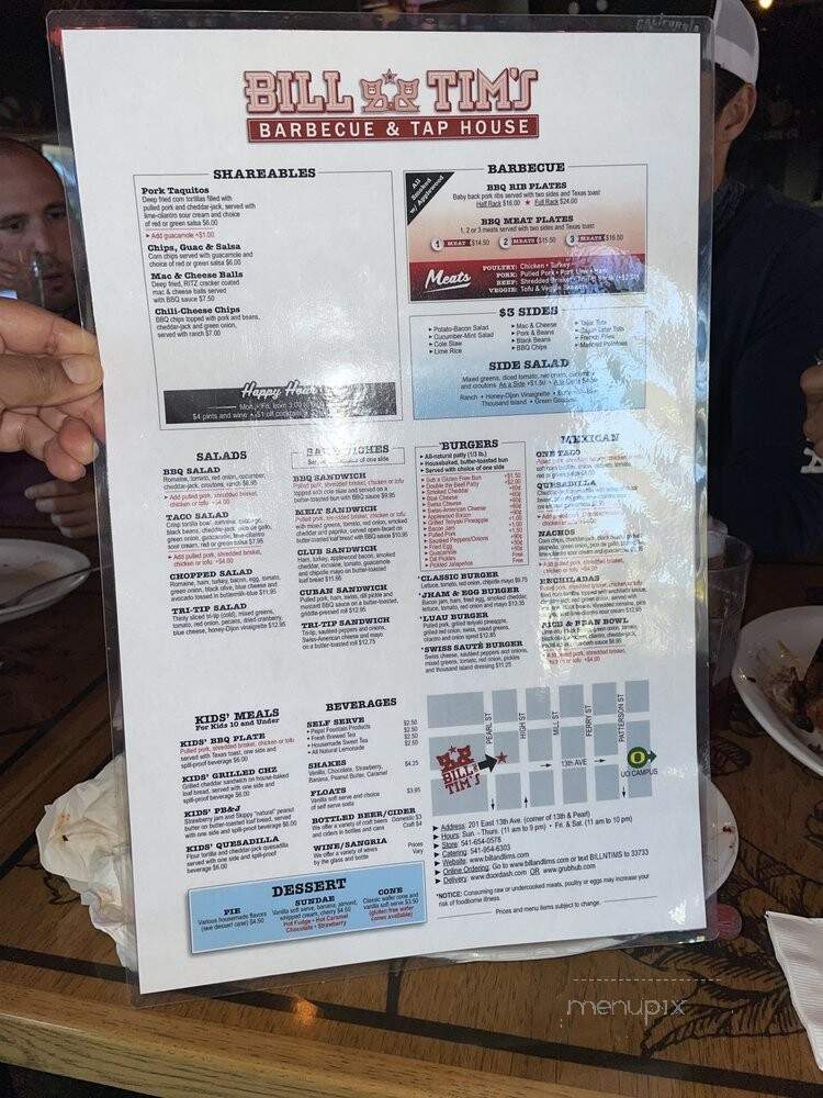 Bill & Tim's BBQ - Eugene, OR menu_pic