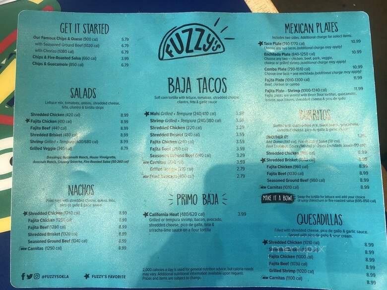 Fuzzy's Taco Shop- Bricktown - Oklahoma City, OK menu_pic