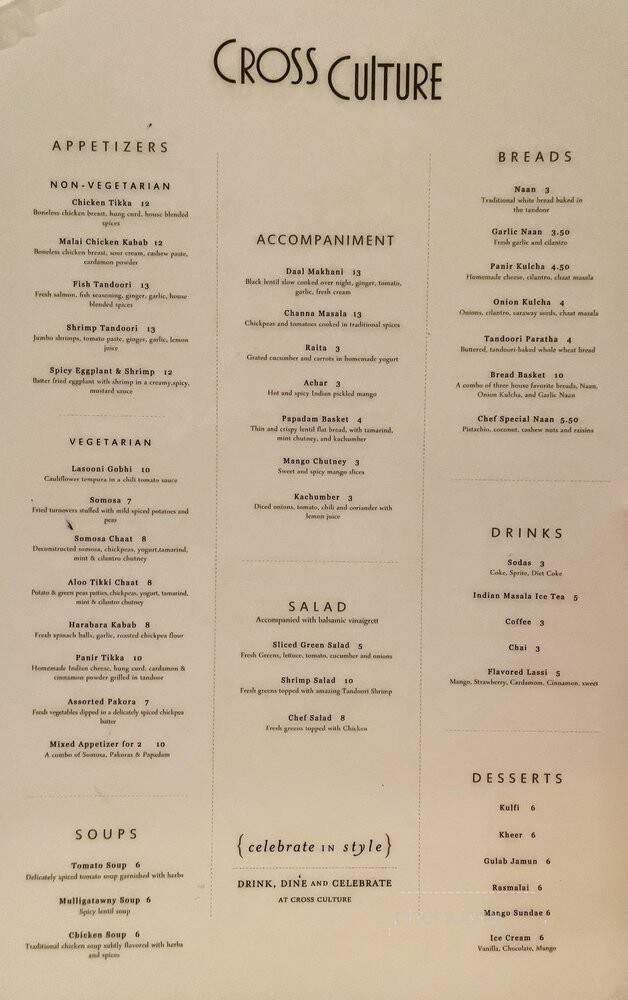 Cross Culture Indian Restaurant - Haddonfield, NJ menu_pic